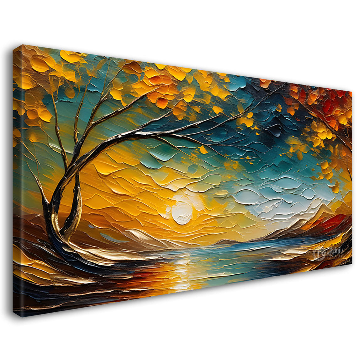 Colorful trees with lake painting Canvas Painting - Nature Art -564