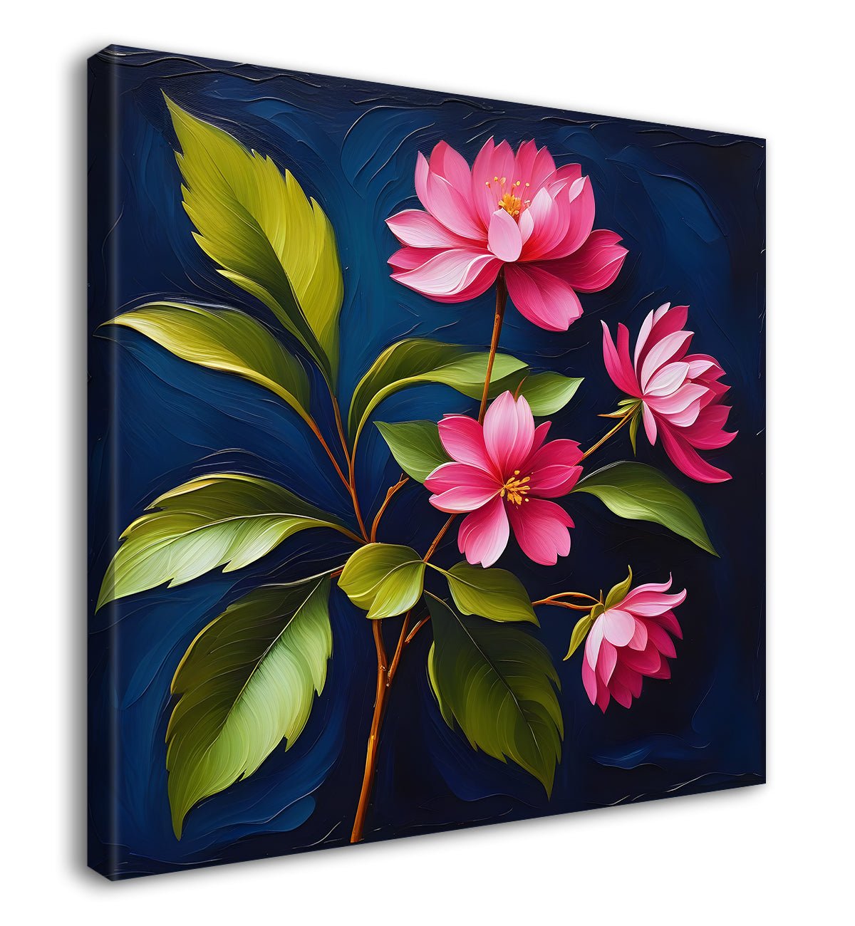 Pink flowers in navy blue textured painting Flower-S-564
