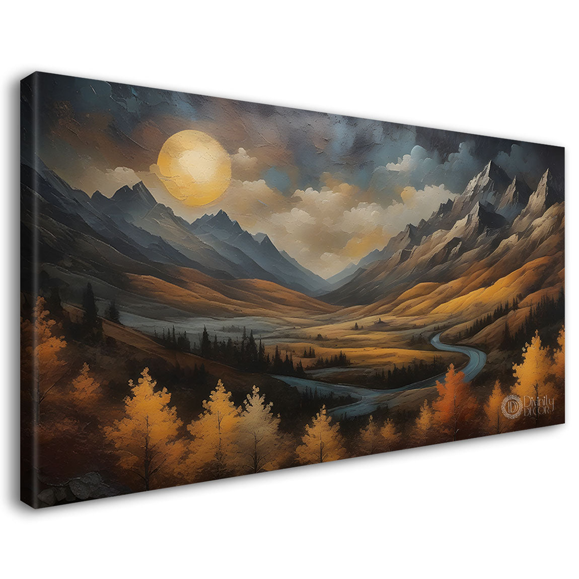 Mountains with moon in dark painting Canvas Painting - Nature Art -565
