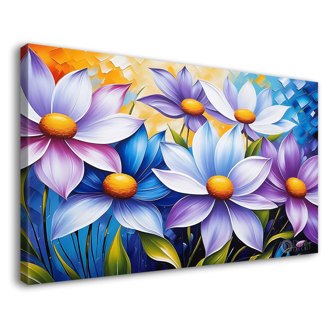 Blue and purple in blue background canvas painting- Flower-566