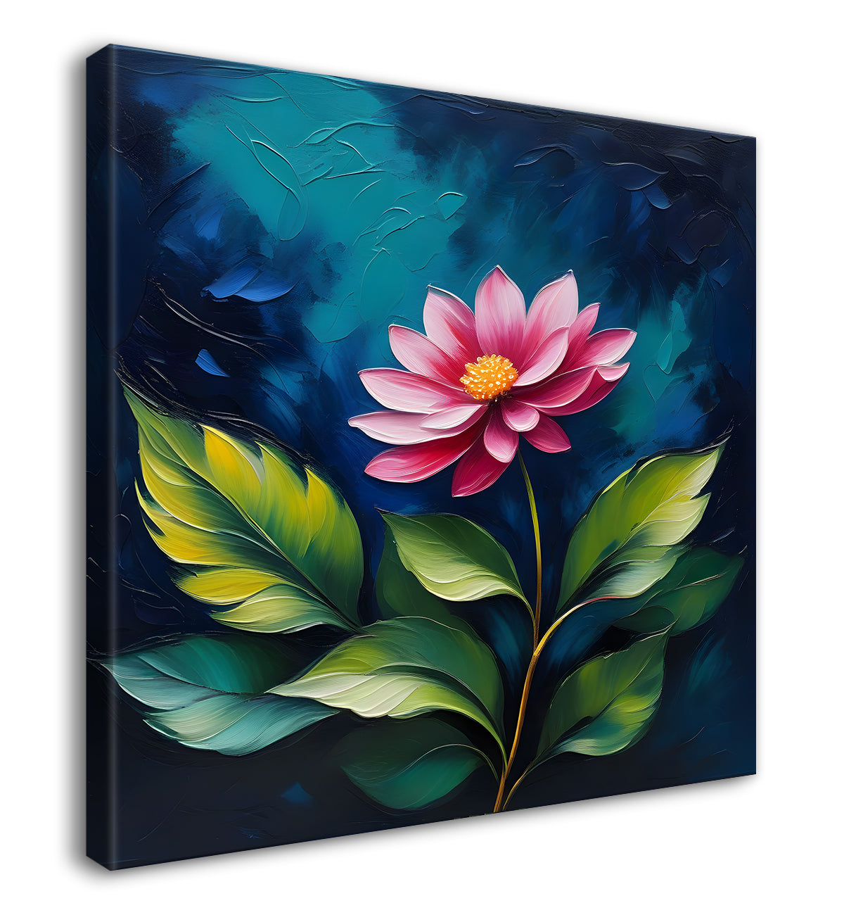 Pink flowers in navy blue textured painting Flower-S-566