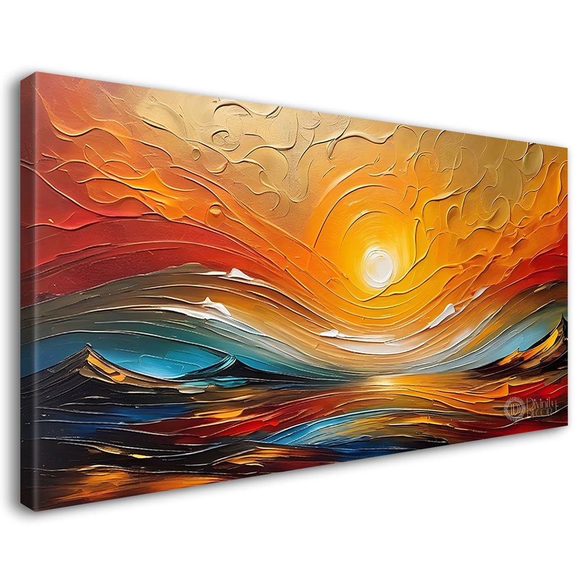 Sunset with mountains painting Canvas Painting - Nature Art -566