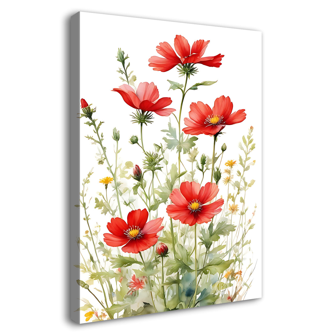 Red flowers in white textured art - Flower-V-566