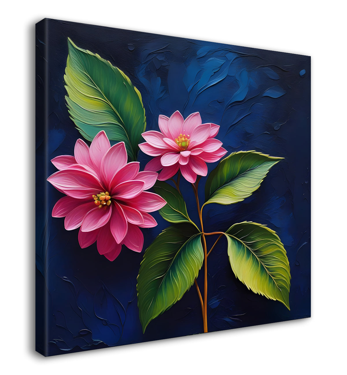 Pink flowers in navy blue textured painting Flower-S-567