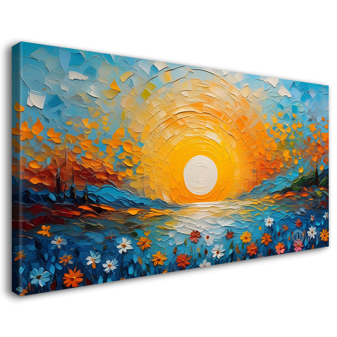 Sunset with flowers painting Canvas Painting - Nature Art -567