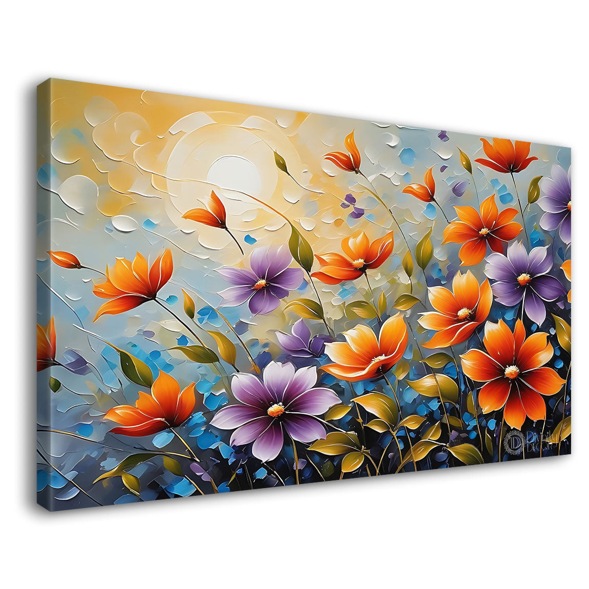Orange flowers with light background canvas painting- Flower-568