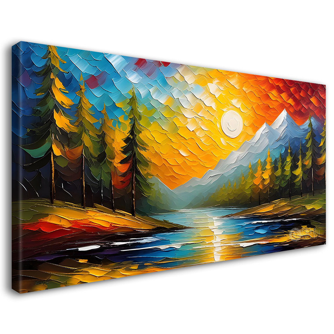 Tress with colorful sky painting Canvas Painting - Nature Art -568
