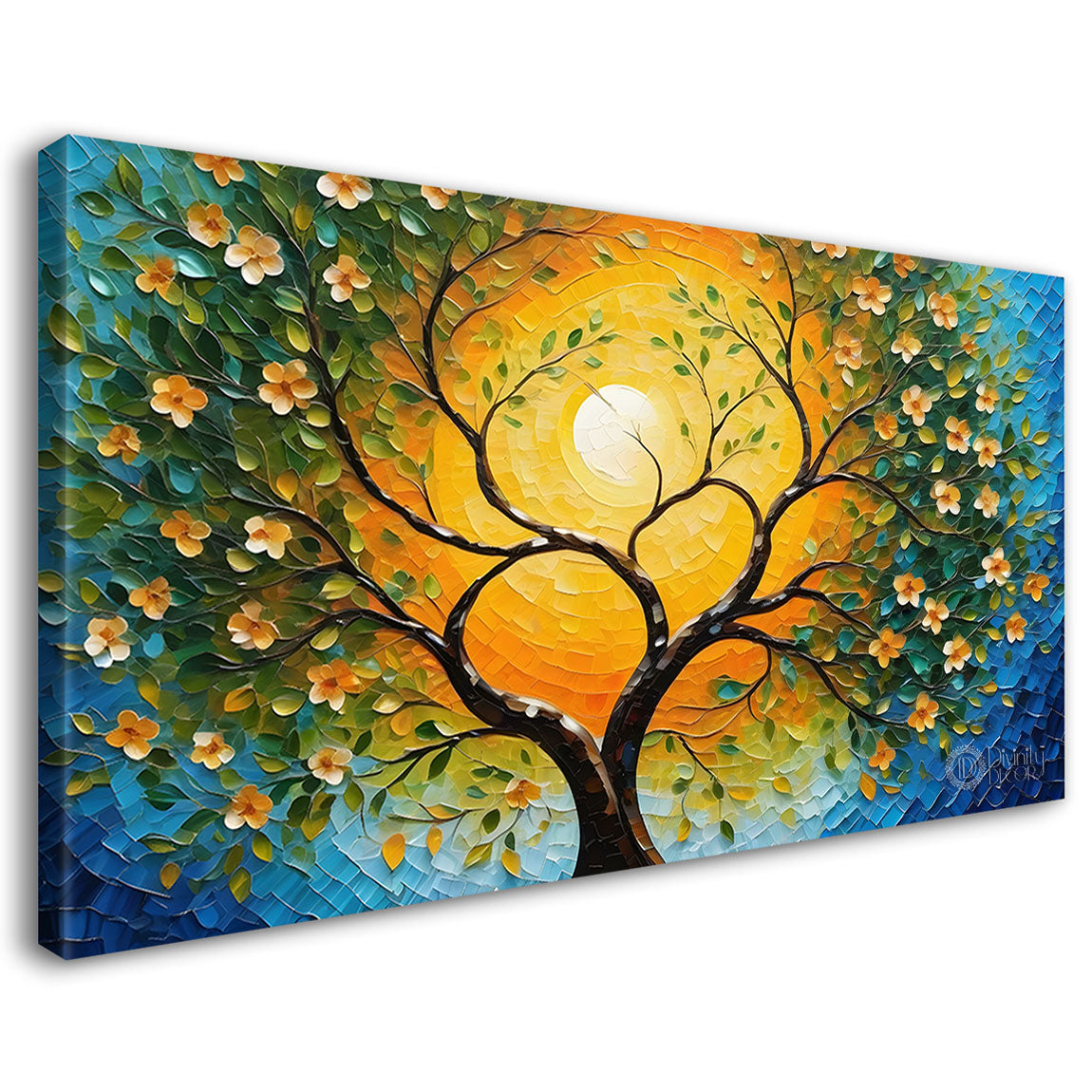 Orange flower tree in textured modern art Canvas Painting - Design - Tree-56