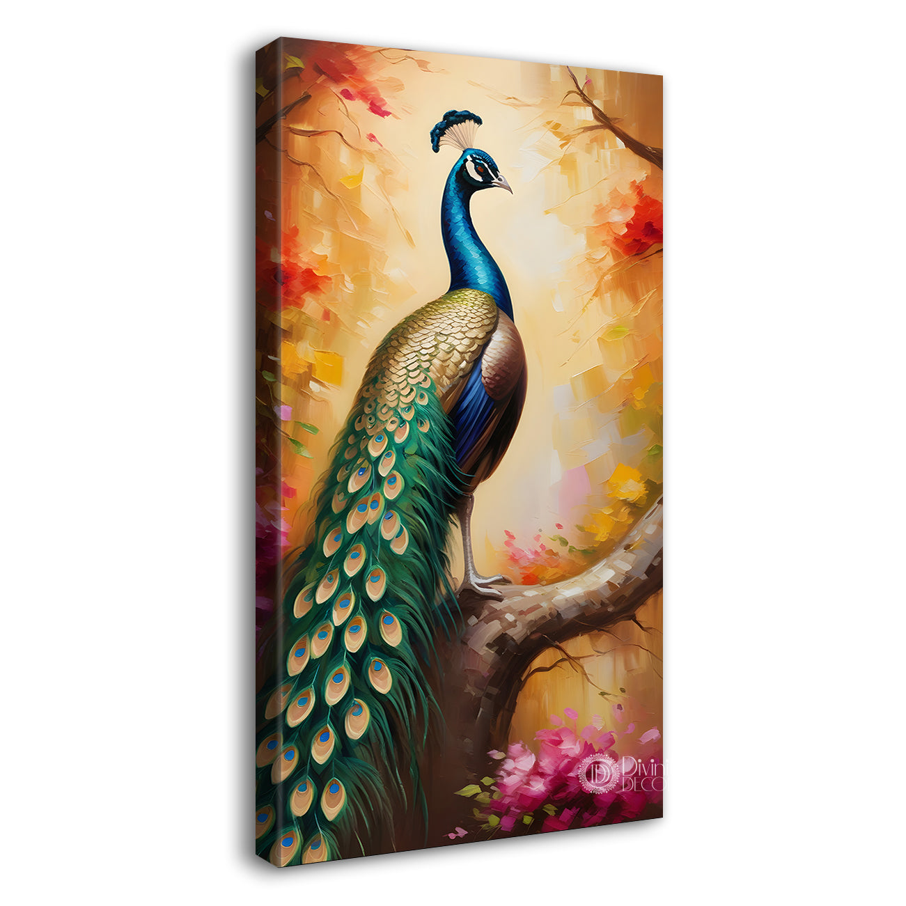 Peacock on branch with bright background modern art painting - Design - Peacock-V-56