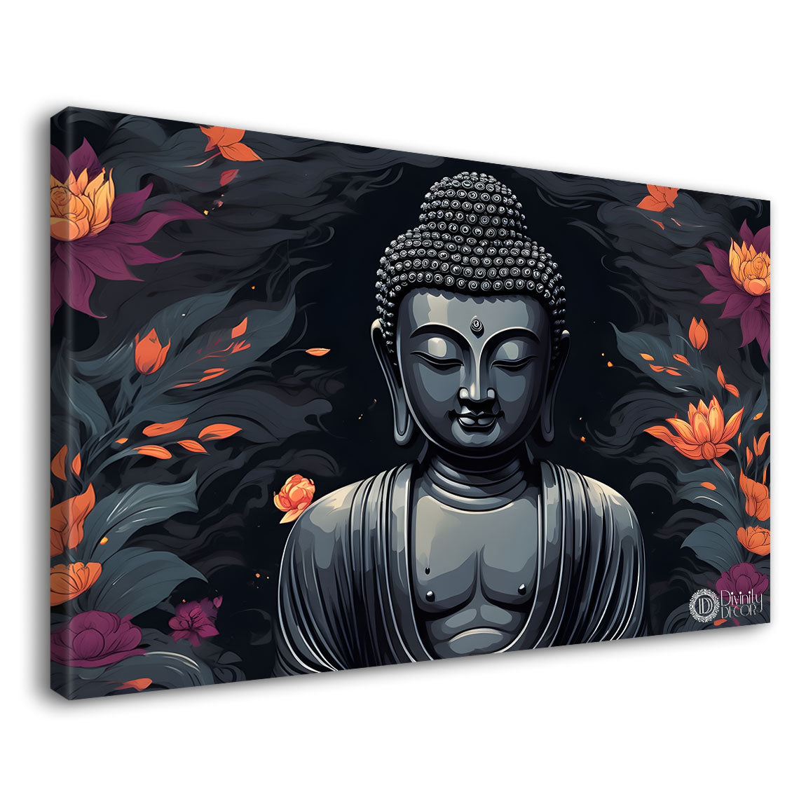 Black buddha with colorful textured painting Canvas Wall Painting - Buddha-56