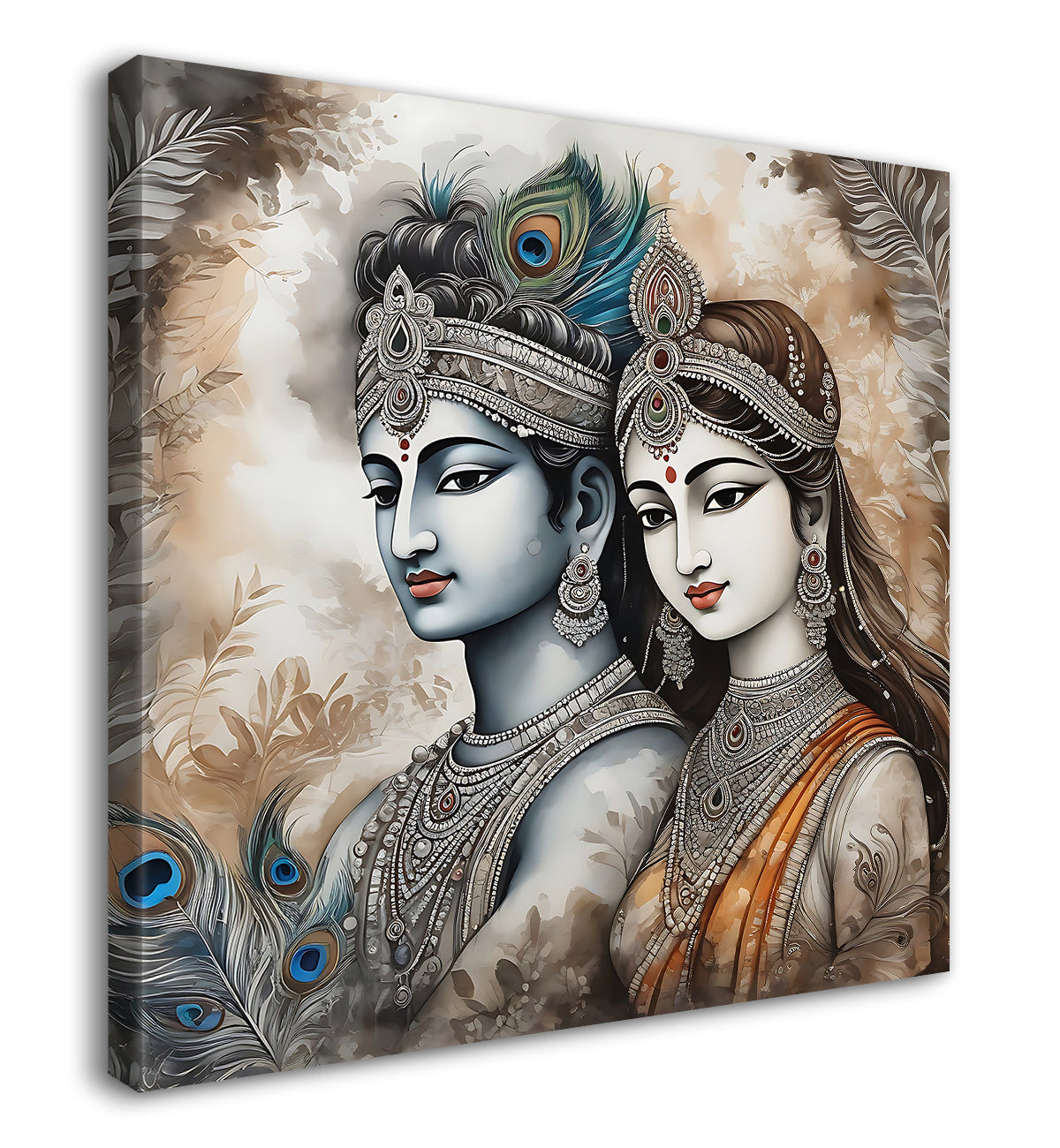 Krishna with grey and brown textured oil  Canvas Painting 24X24- Design - Krishna-S-56