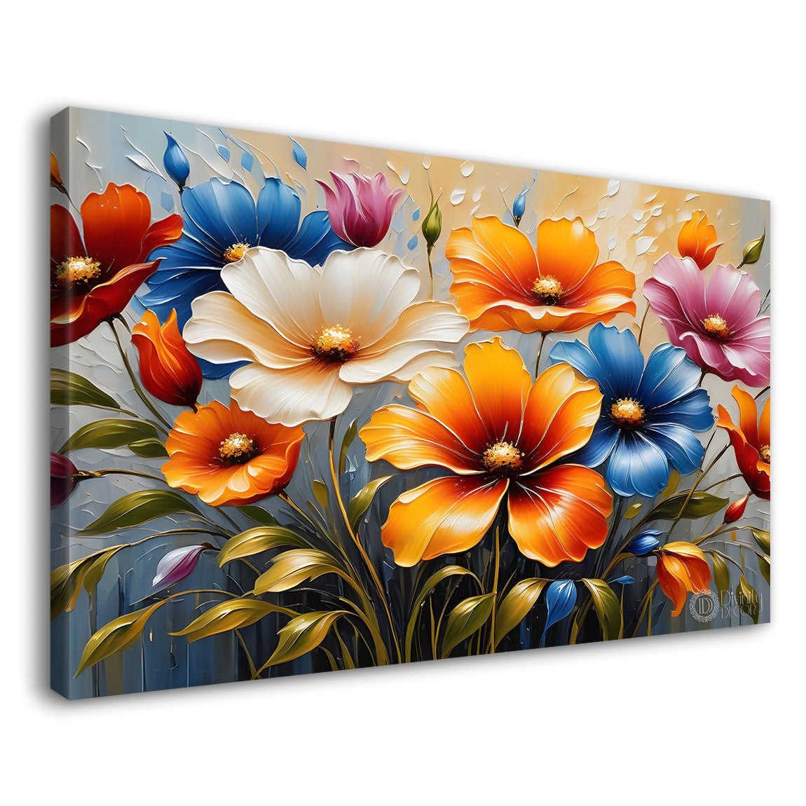 Colorful flowers with light textured painting- Design - Flower-56