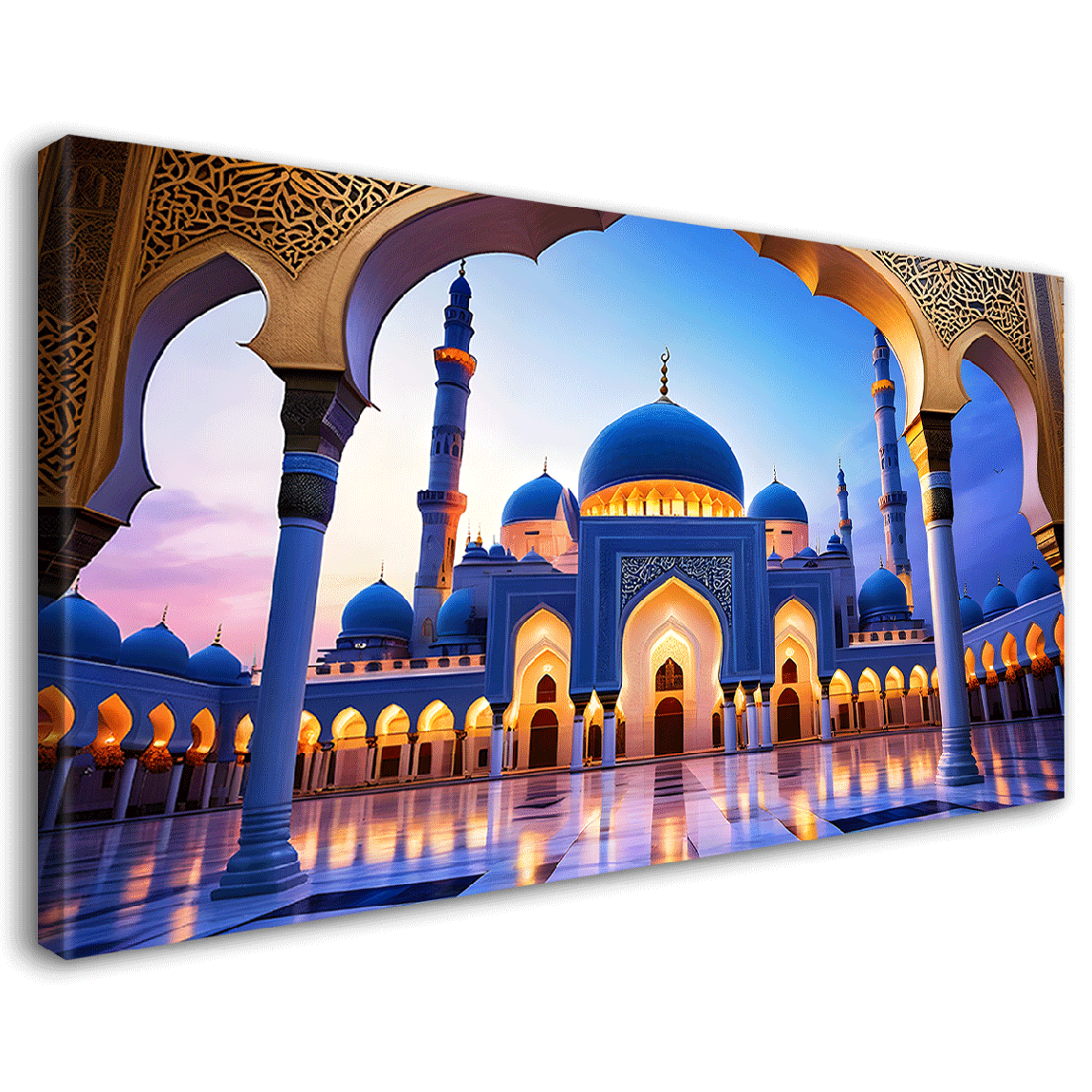 beautiful Islamic mosque with sunset textured oil painting Canvas Painting - Islamic paintings - 57