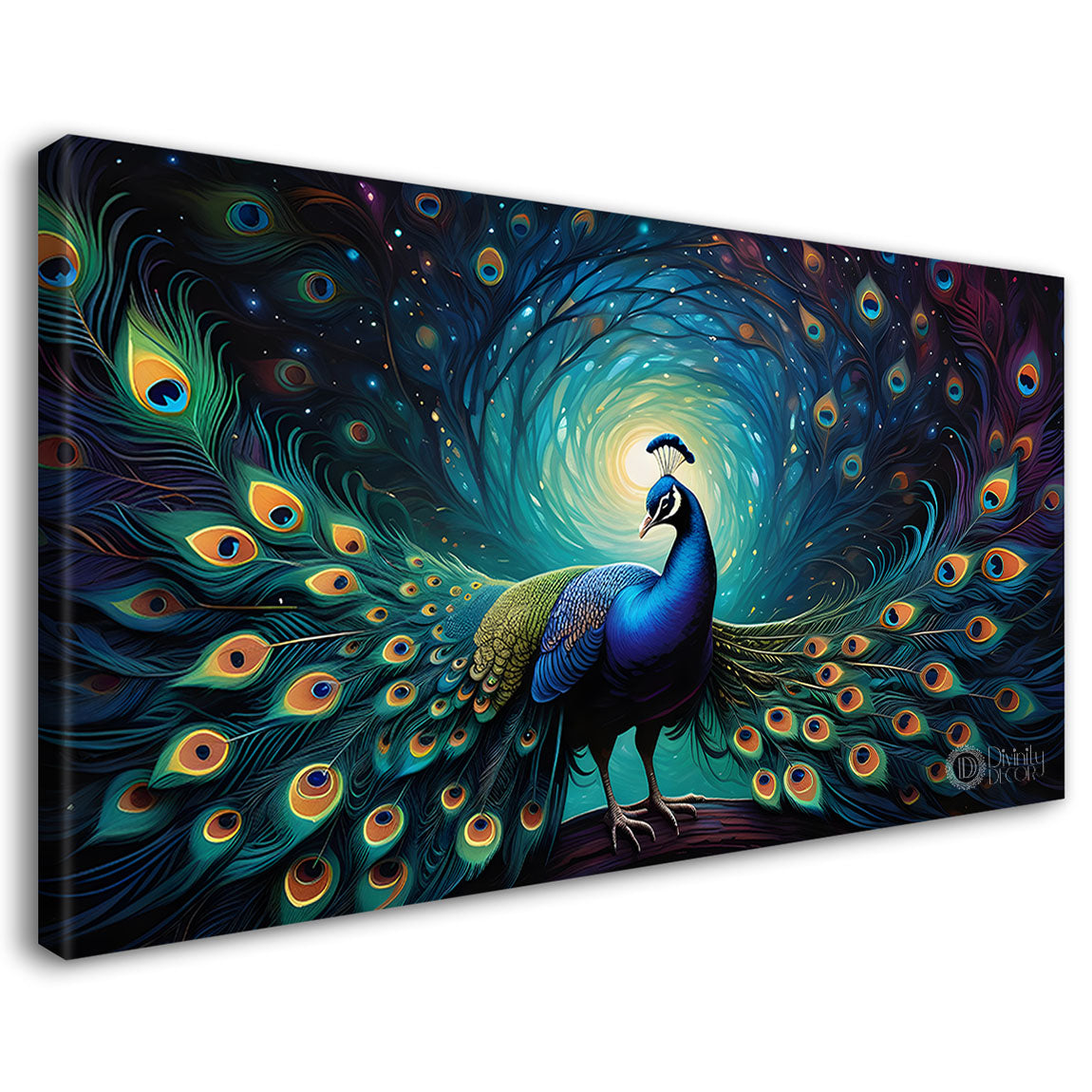 Peacock in bright green colors oil painting Canvas Painting - Design - Peacock-57