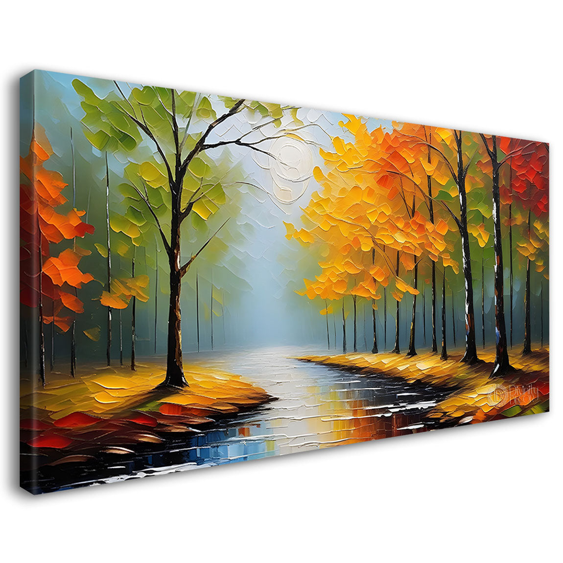 Colorful tree with lake painting Canvas Painting - Nature Art -570