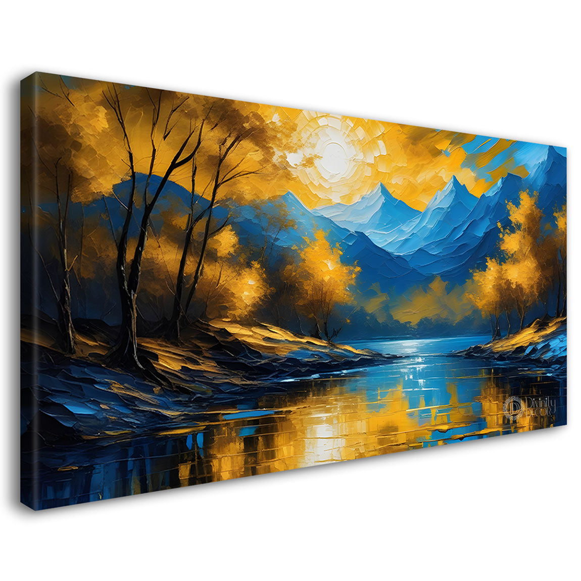Blur mountains with yellow trees painting Canvas Painting - Nature Art -571