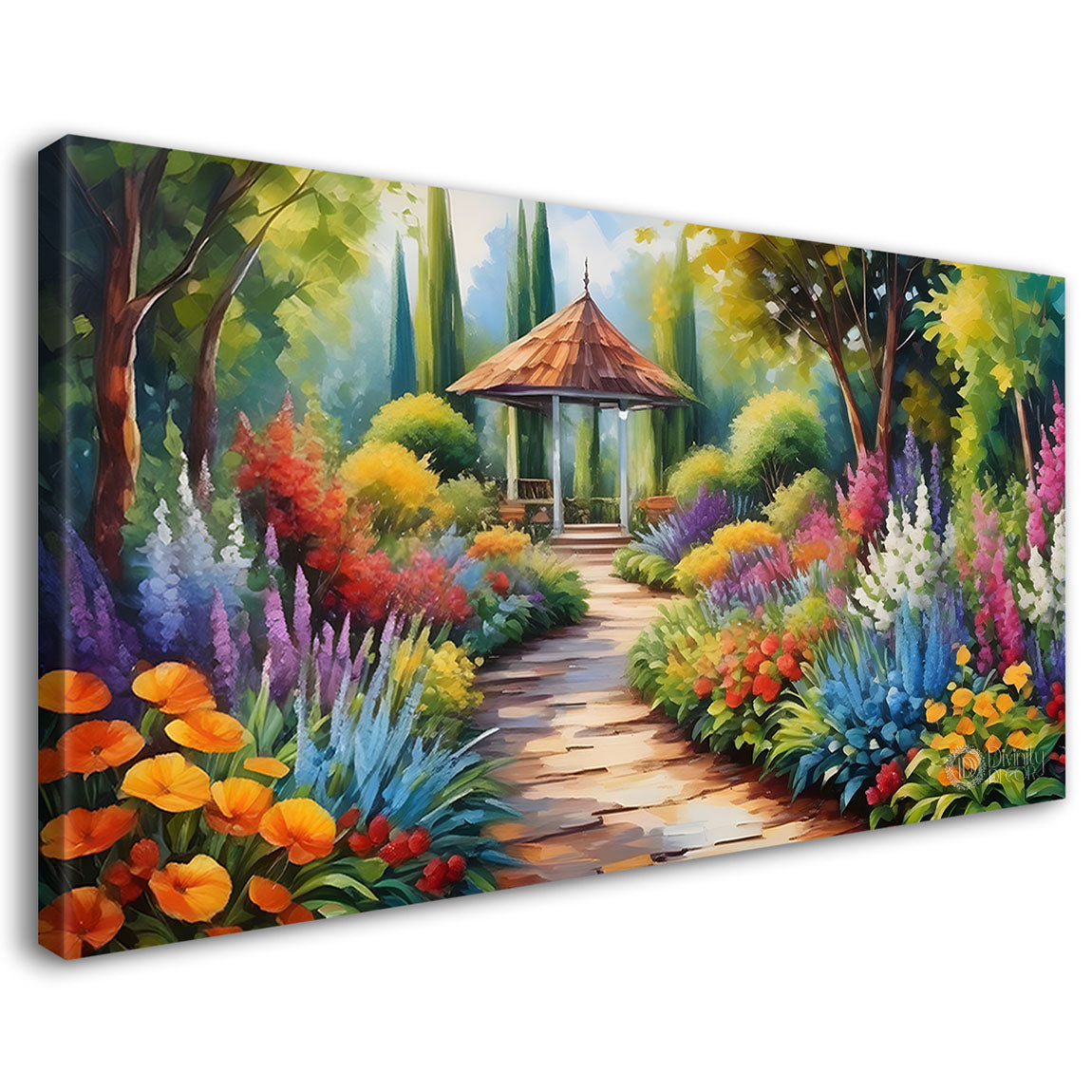 Trees with colorful flowers with a way textured painting Canvas Painting - Nature Art -573