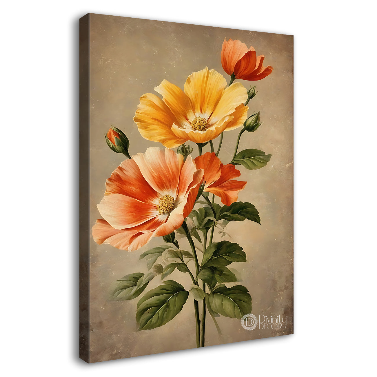 Pink flowers in light textured painting - Flower-V-573