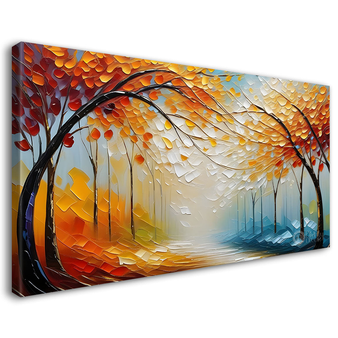 Orange trees with blue background textured painting Canvas Painting - Nature Art -574
