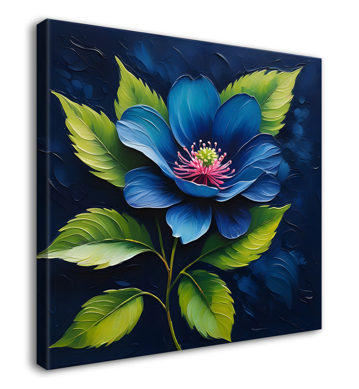 Pink flowers in navy blue textured painting Flower-S-574