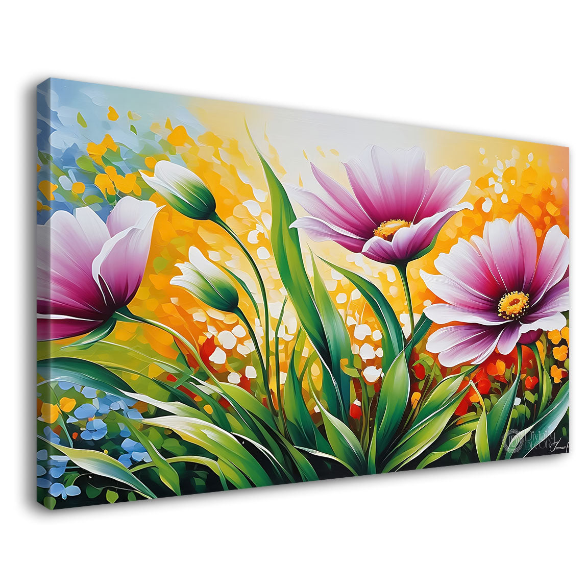 Pink flowers in light background canvas painting- Flower-575