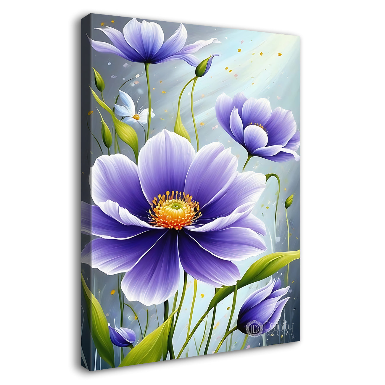 Purple flowers in green textured background - Flower-V-576