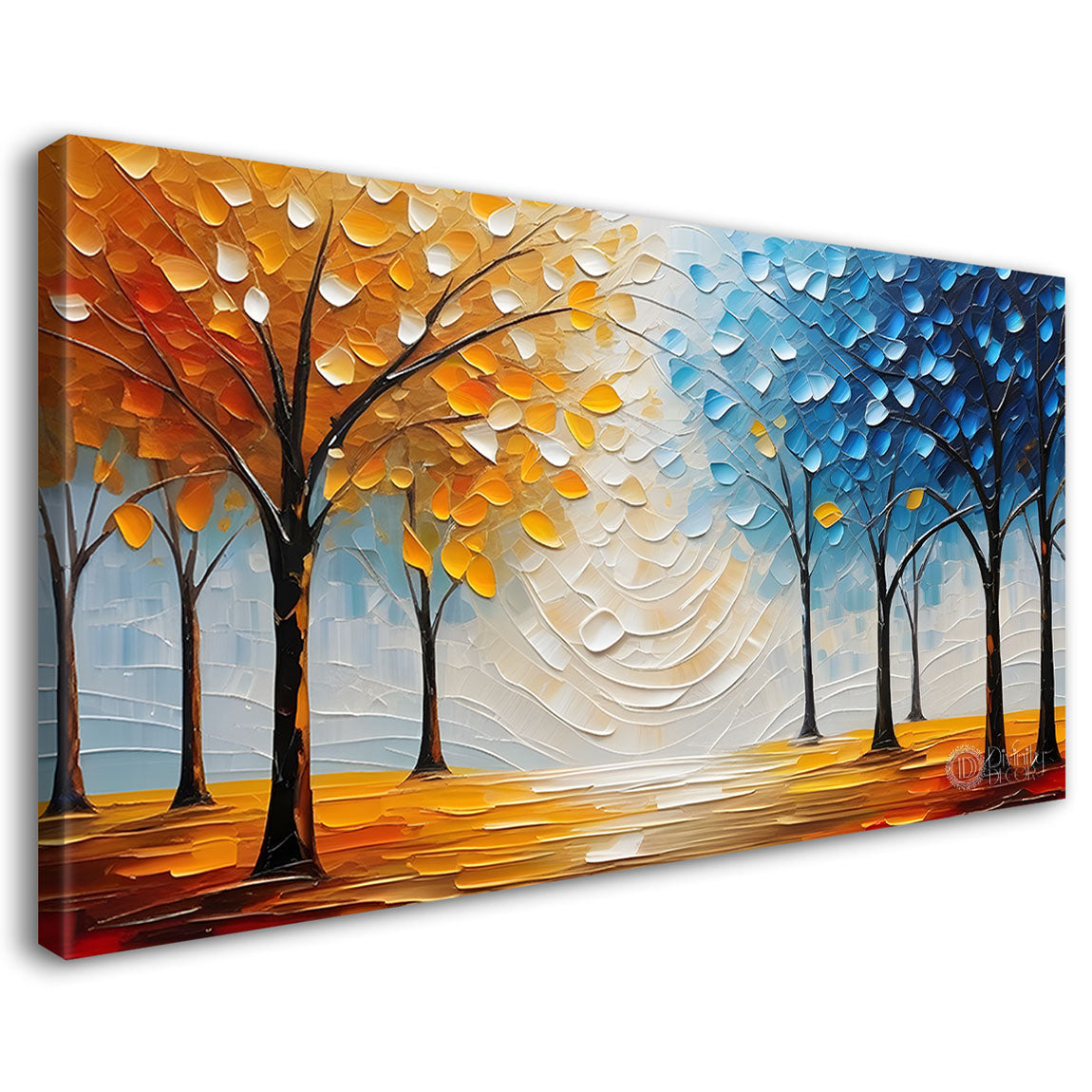 Blue and orange trees textured painting Canvas Painting - Nature Art -576