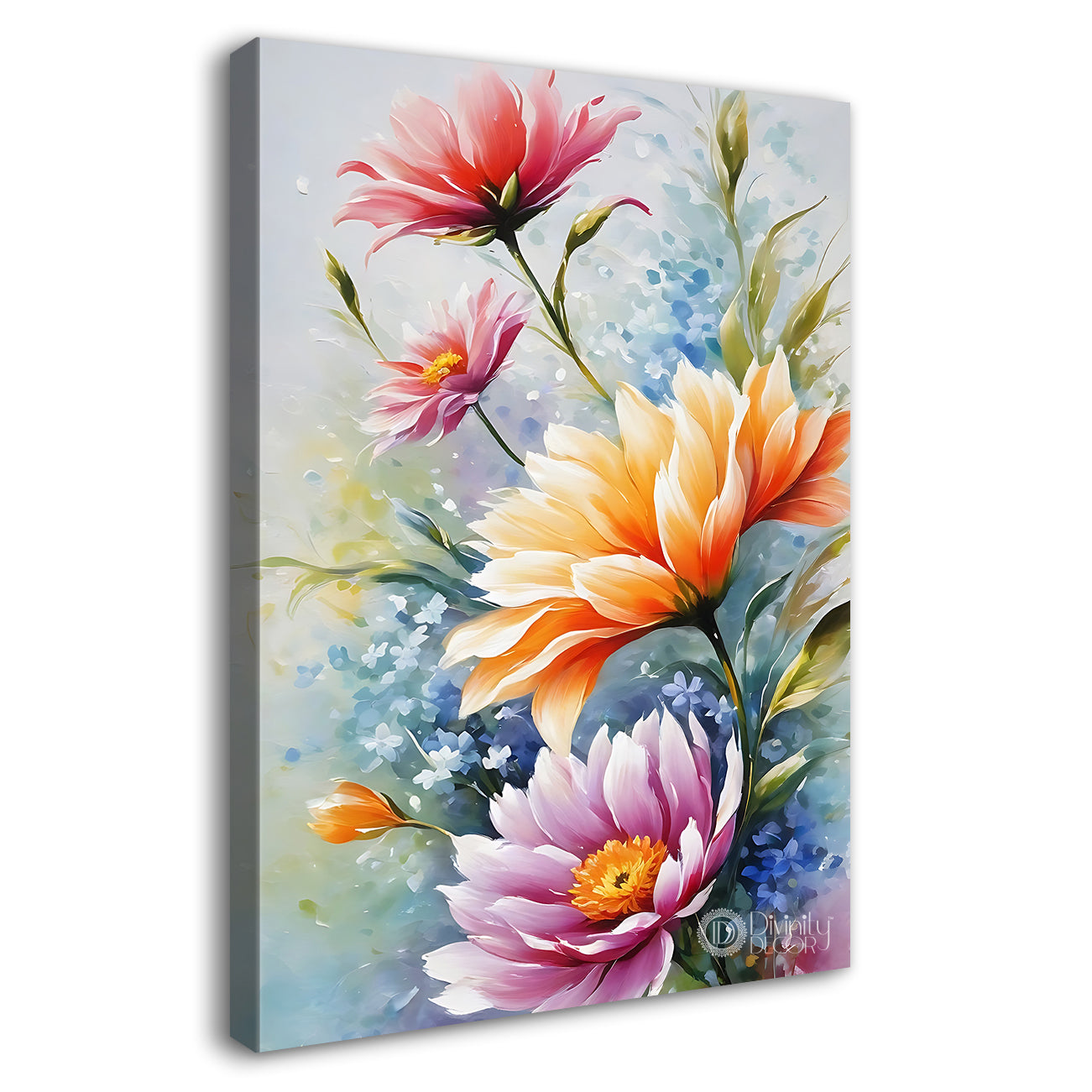 Pink and yellow flowers in grey textured background  - Flower-V-578