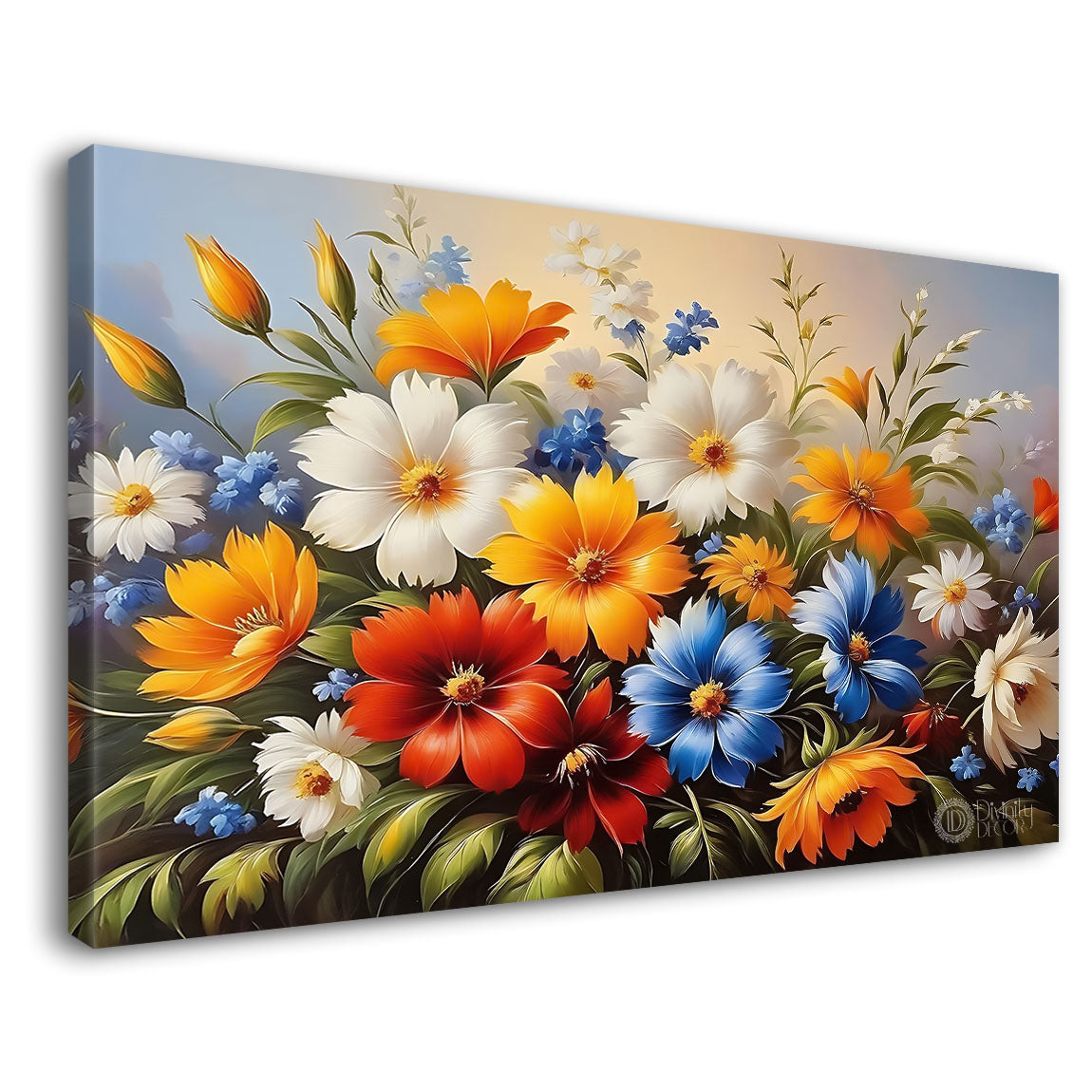 Colorful flowers with light background canvas painting- Flower-579