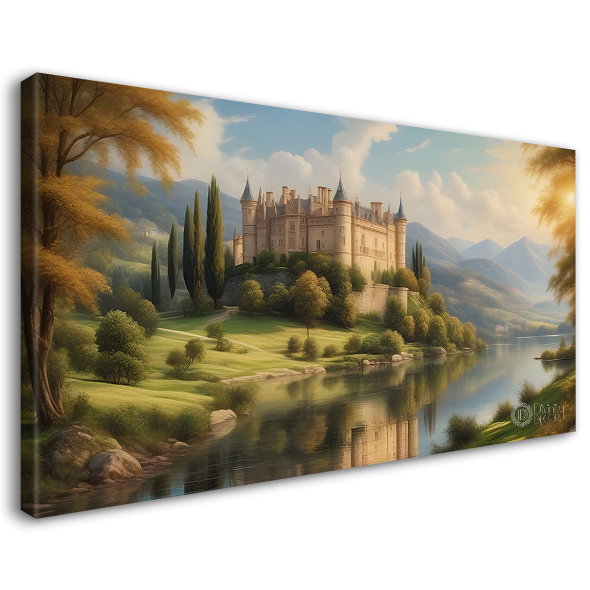 Castle with greenery and lake painting Canvas Painting - Nature Art -579