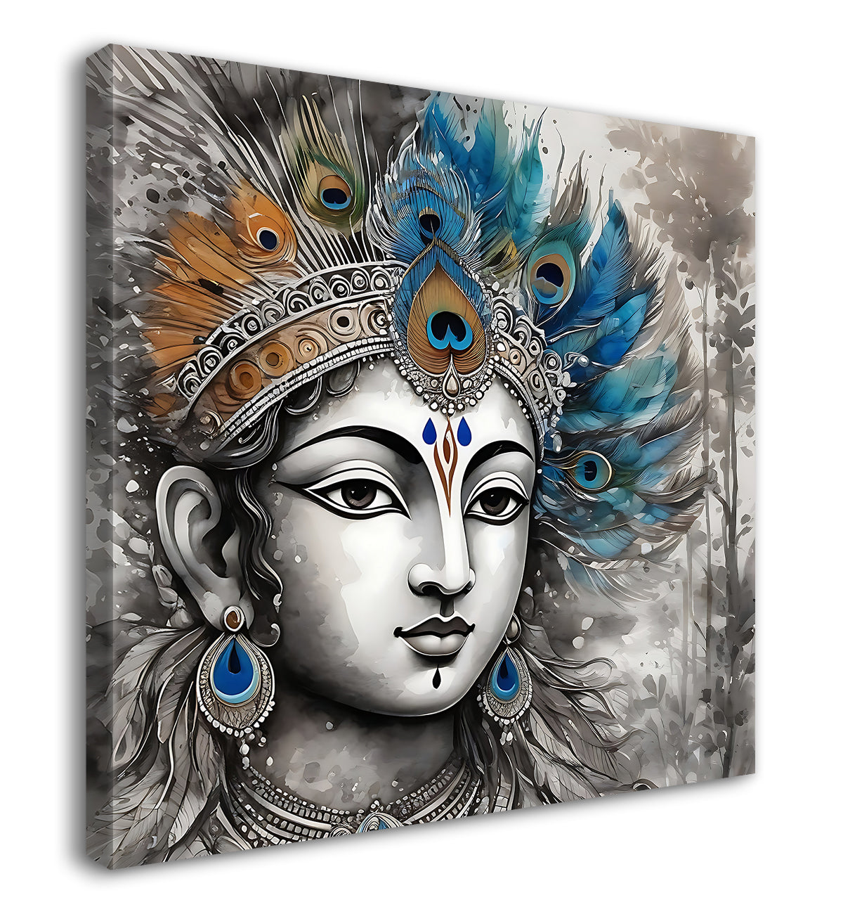 Krishna with grey and brown textured oil  Canvas Painting 24X24- Design - Krishna-S-57