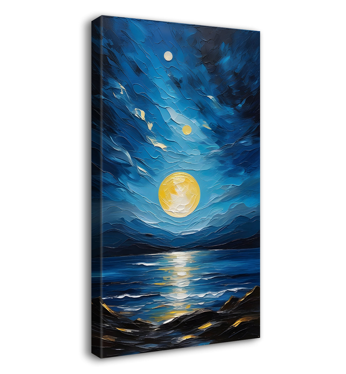River in mountians in night background with moon textured painting Canvas Painting - Nature Art -V-57