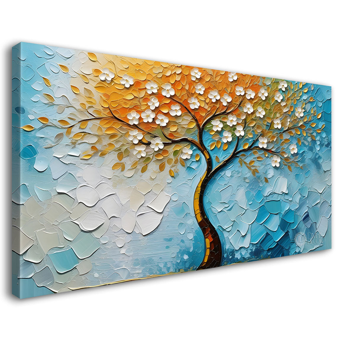 White flower tree in textured background oil painting Canvas Painting - Design - Tree-57