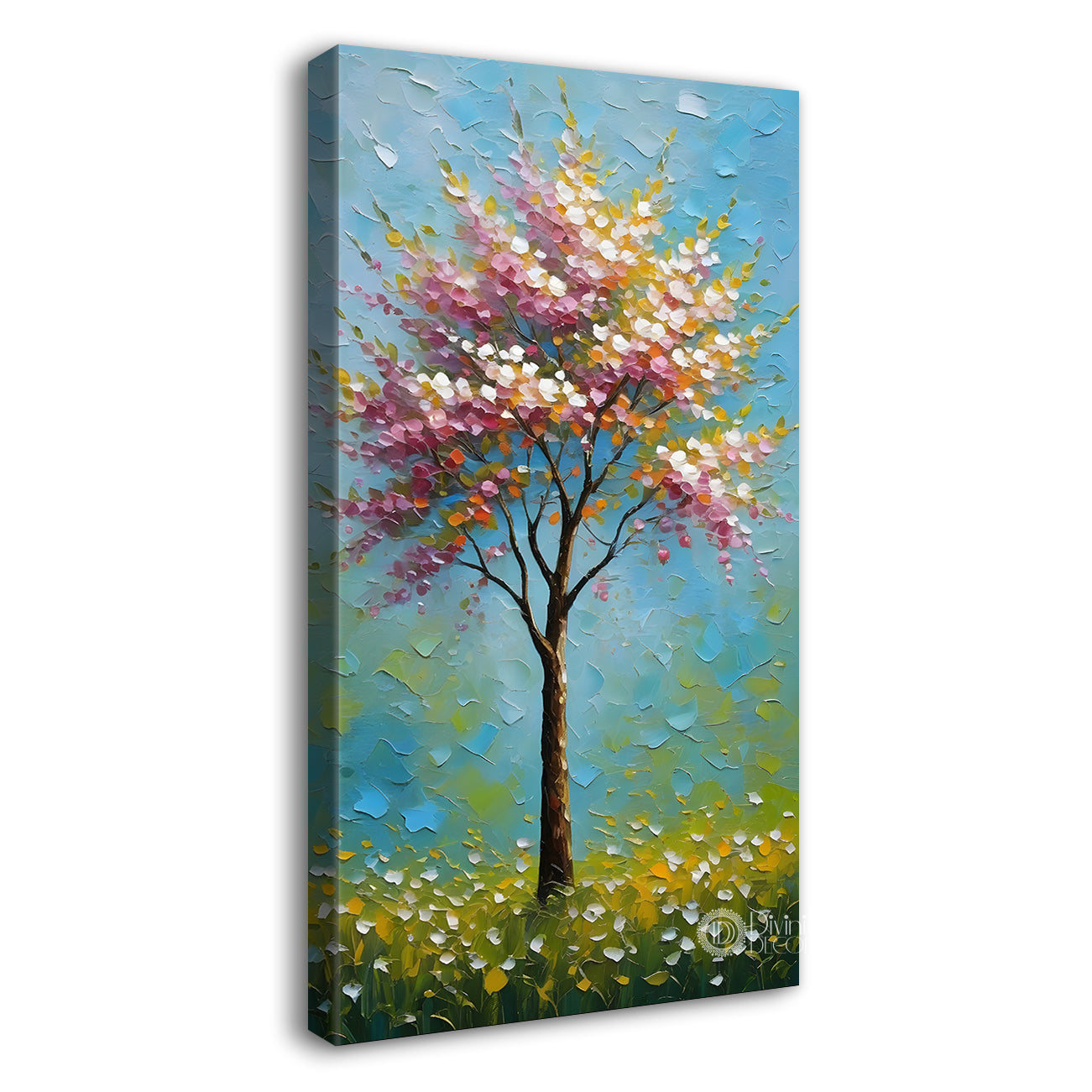 Spring tree with beautiful sky blue background textured modern art Canvas painting - Tree-V-57