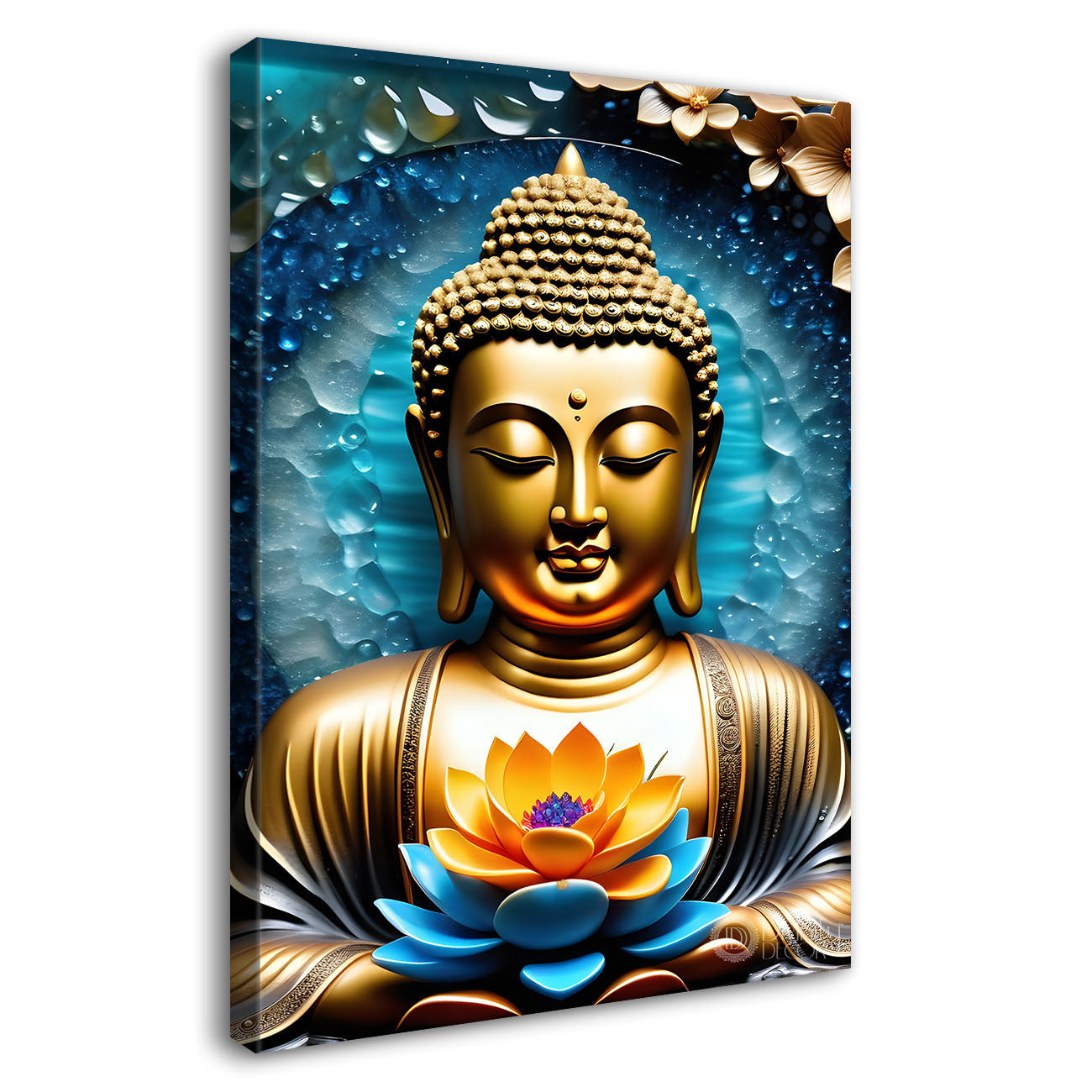 Golden buddha with blue background painting - Buddha-V-57