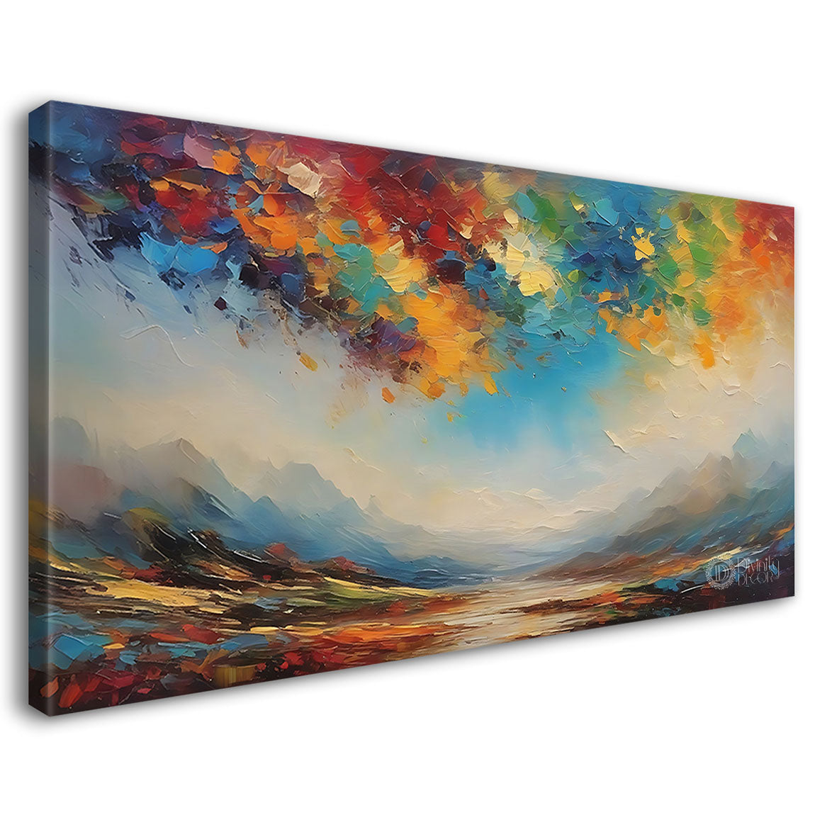 Mountains with colorful sky in textured oil painting Canvas Painting - Nature Art -57