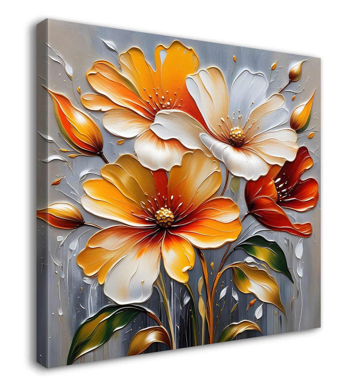 Colourful flowers in light brown background textured painting - Flower-S-57