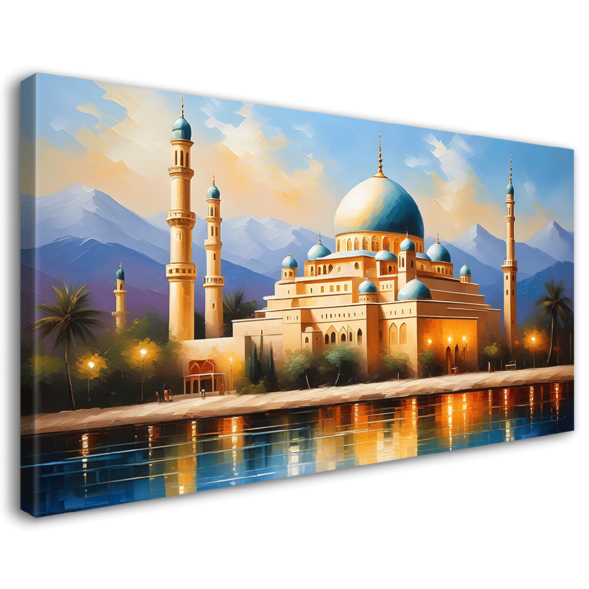 Beautiful Islamic mosque with lake textured oil painting Canvas Painting - Islamic paintings - 58