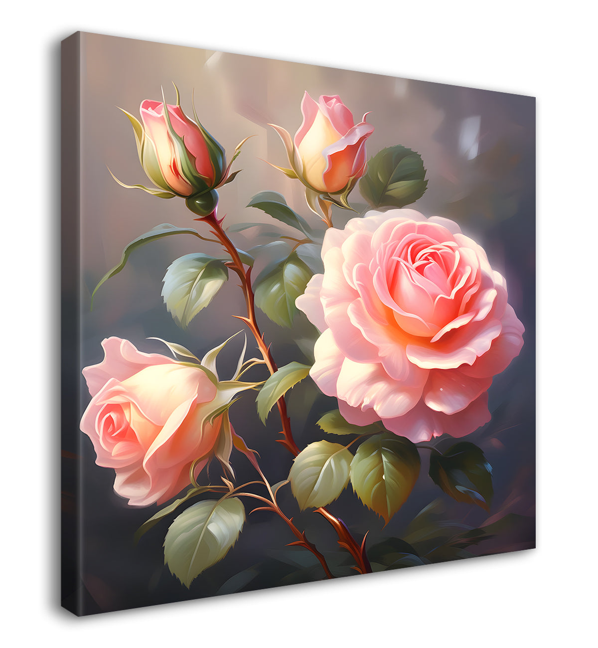Light pink flowers in grey textured painting Flower-S-580
