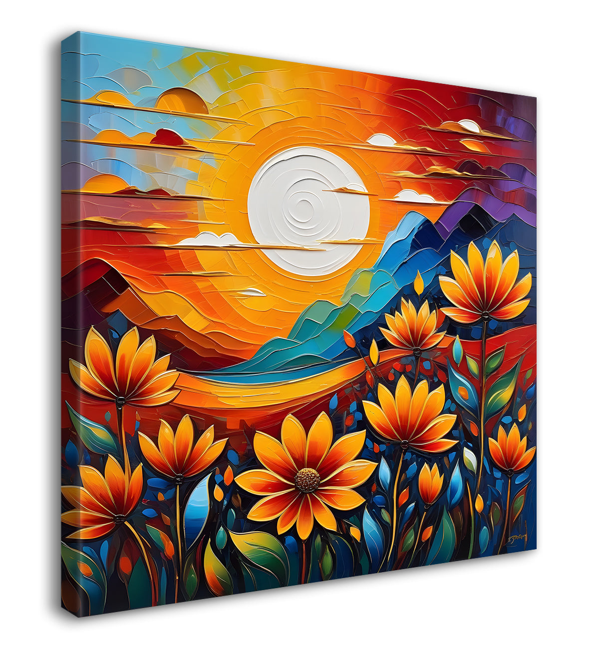 Sunflowers with the sunrise textured oil painting Flower-S-581
