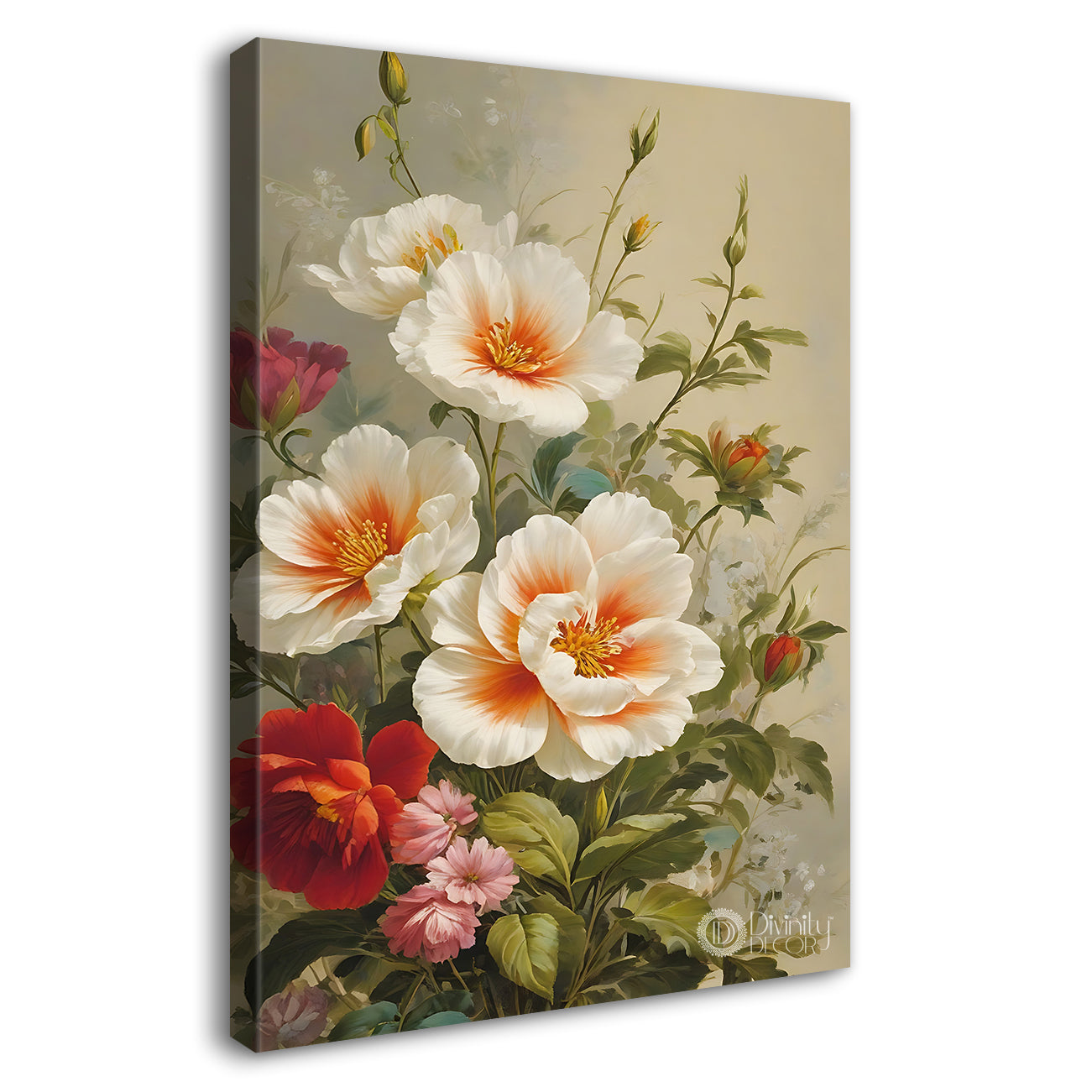 White flowers in light textured painting- Flower-V-581