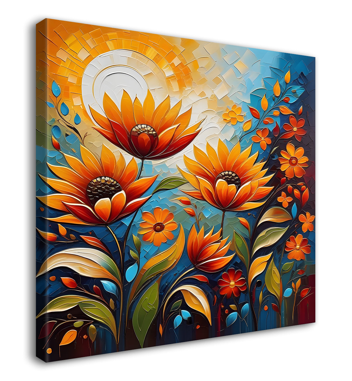 Sunflowers with the sunrise textured oil painting Flower-S-583