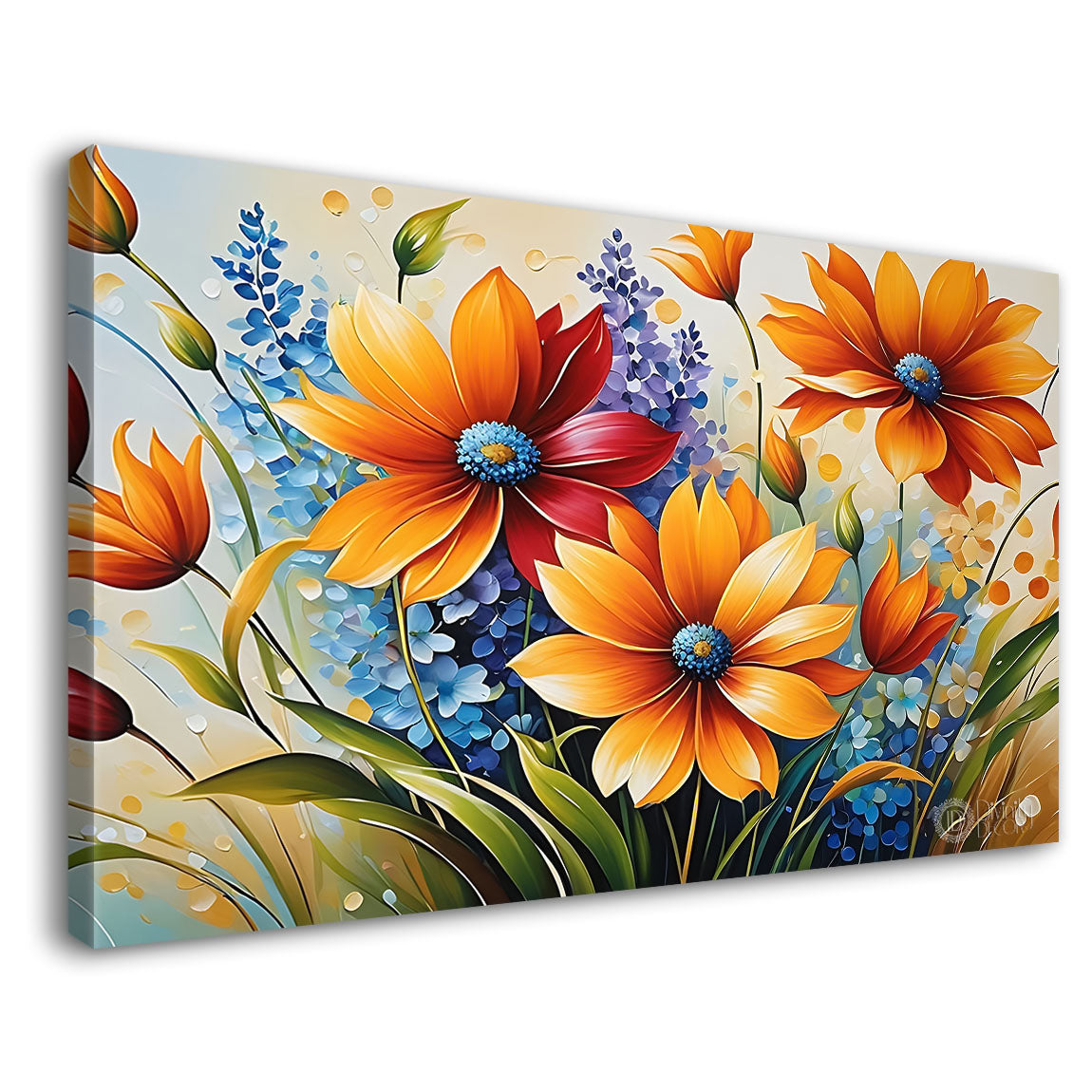 Orange flowers in light background canvas painting- Flower-584