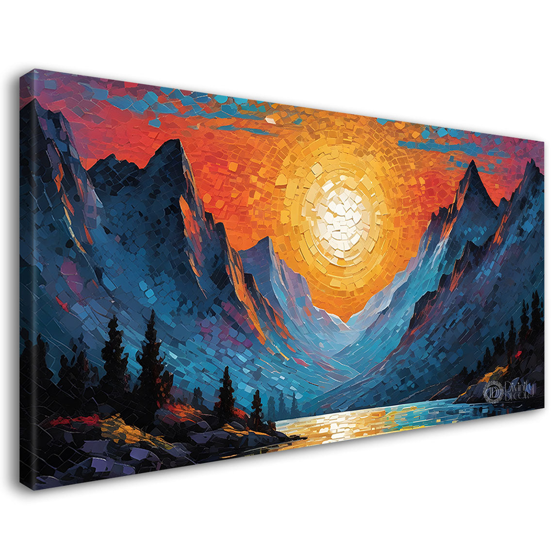 Mountains with sunrise with lake painting Canvas Painting - Nature Art -584