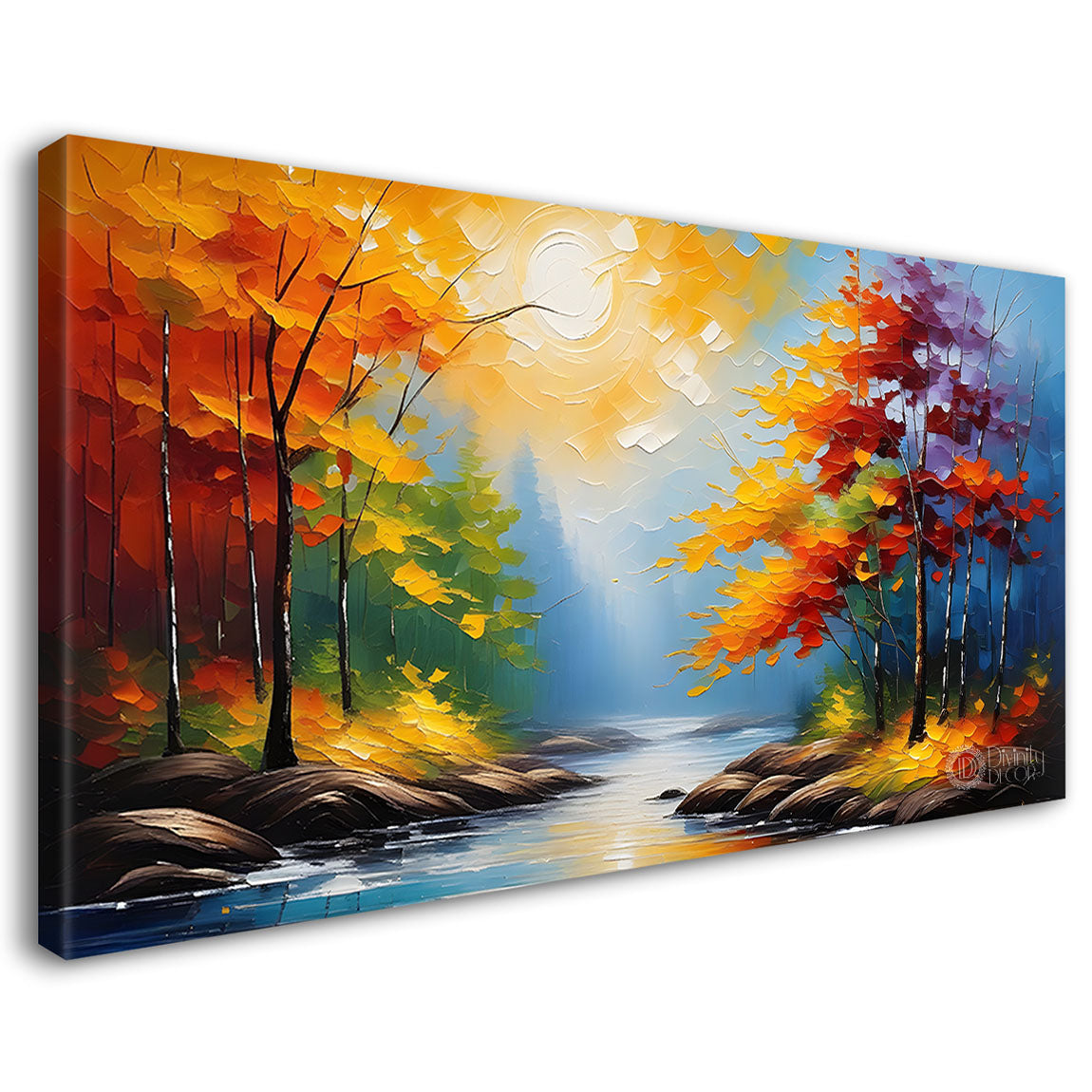 Orange trees with lake painting Canvas Painting - Nature Art -585