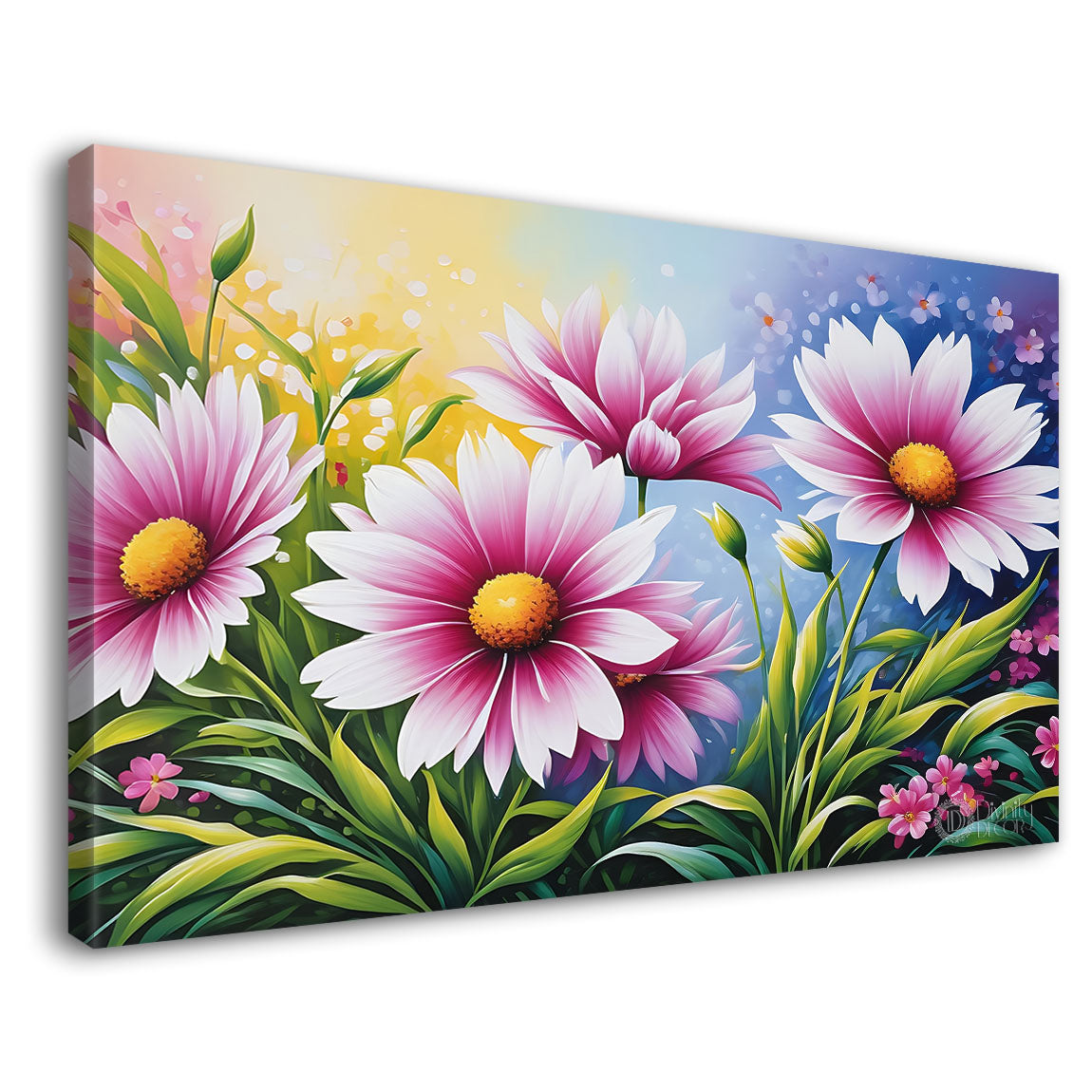 Purple flowers in blue background canvas painting- Flower-586