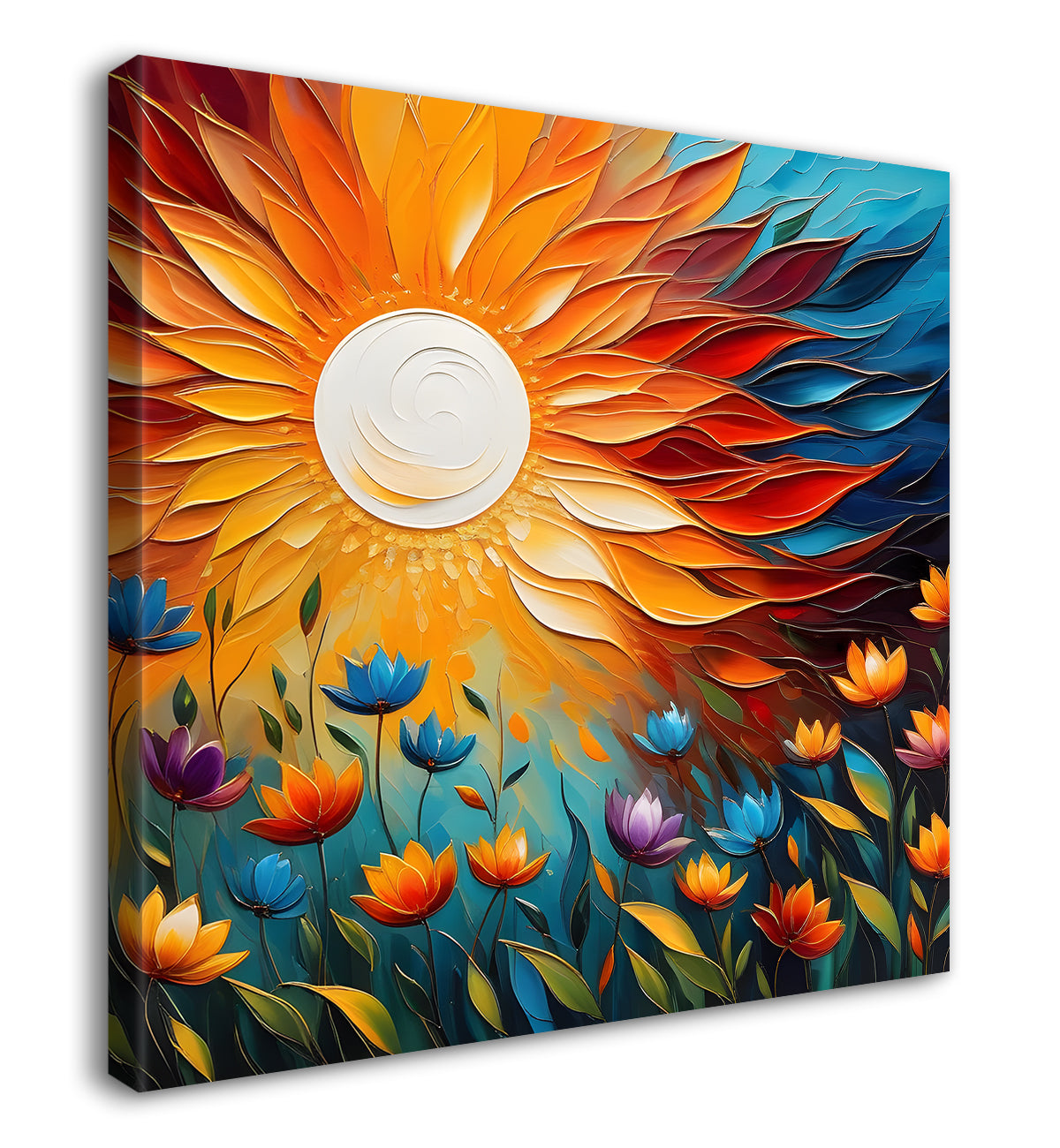 Colourful flowers with the sunrise textured oil painting Flower-S-586