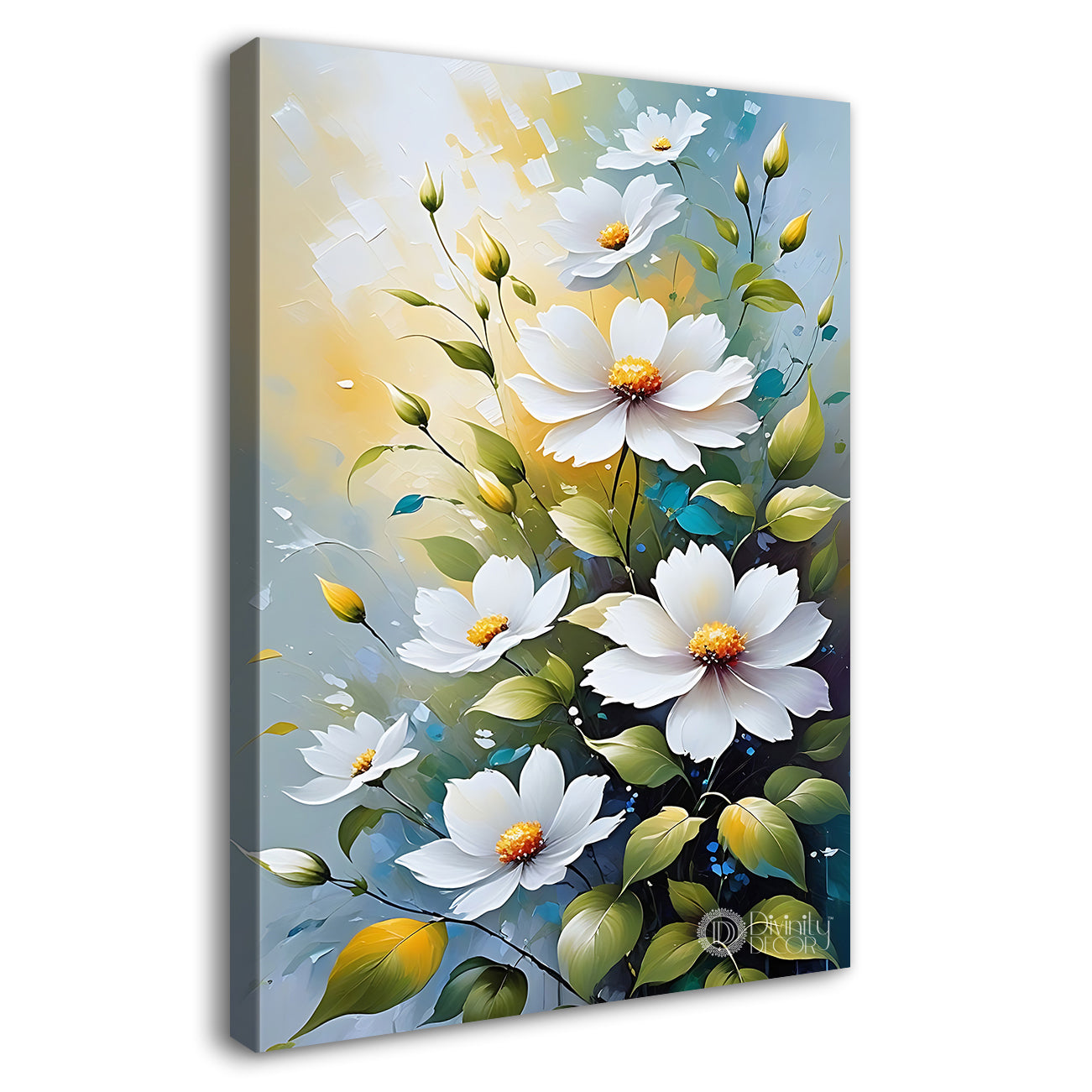 White flowers in sky blue textured background - Flower-V-586