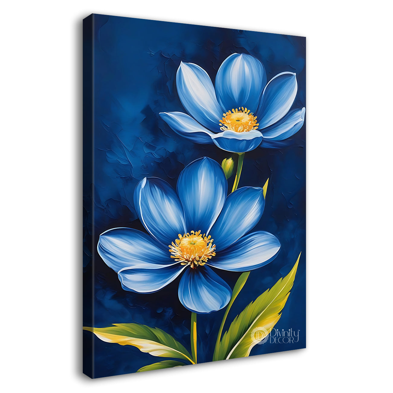 Blue flowers in navy blue textured background - Flower-V-587