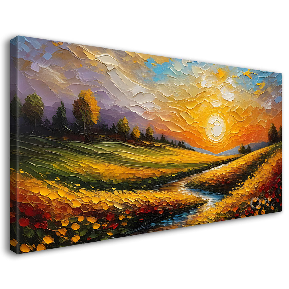 Landscape scenery with sunset textured painting Canvas Painting - Nature Art -587